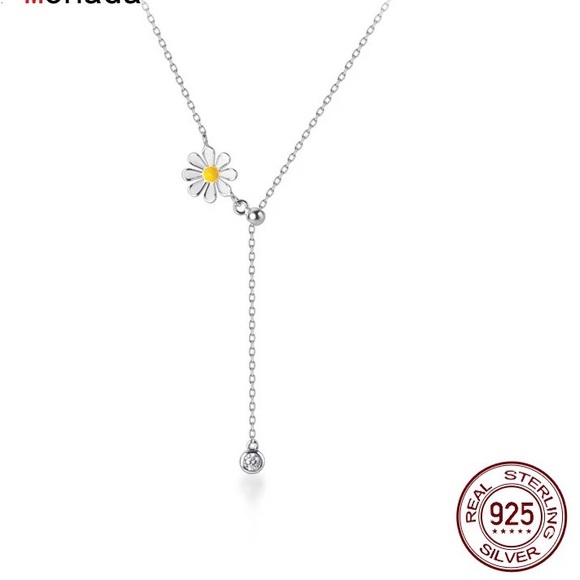 Flower Daisy sterling silver necklace adjustable design floral jewelry - Picture 9 of 9